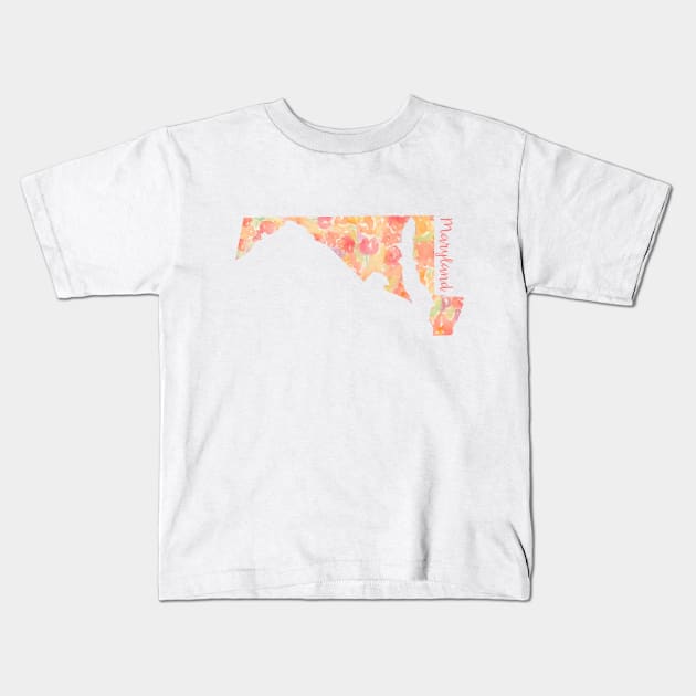 Maryland Watercolor Flowers Kids T-Shirt by SW Design